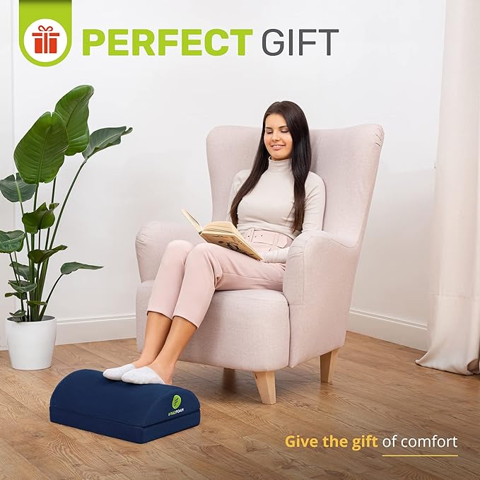 ErgoFoam Foot Rest for Under Desk at Work - Chiropractor Endorsed 2in1 Adjustable Premium Under Desk Footrest - Ergonomic Desk Foot Rest with High-Density Compression-Resistant Velvet Soft Foam (Blue)