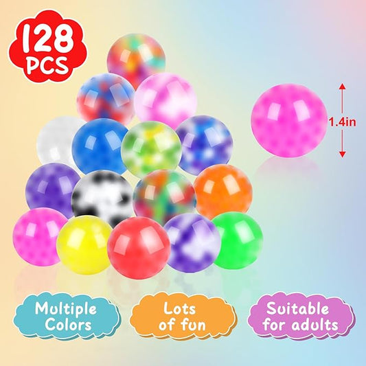 128 Pack Stress Balls for Adults, Bulk Squishy Ball, BulkStress Balls Set, Anti-Anxiety and Fidget Balls to Relax, Party Favors, Birthday Gifts, Goodie Bag Stuffers