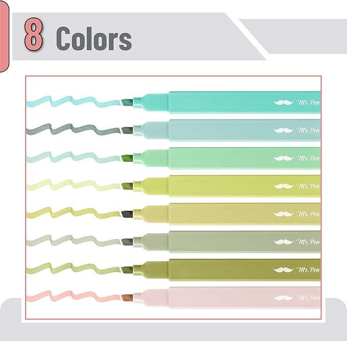 Mr. Pen- Aesthetic Highlighters, 8 Pack, Chisel Tip, Shades of Green, Cute Highlighters Assorted Colors, Back to School Supplies