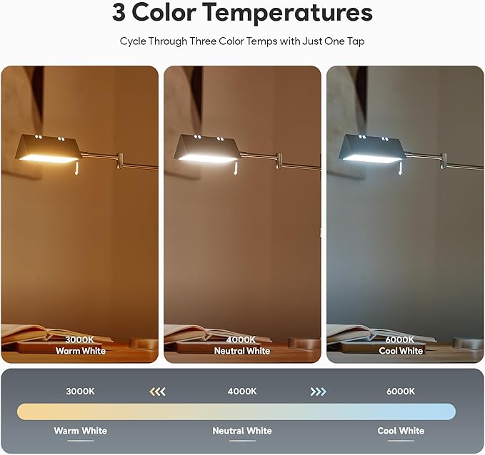 VONLUCE LED Desk Lamp, Adjustable Industrial Style Metal Table Lamp, Dimmable Reading Lamp for Living Room Bedroom Office, Brushed Nickel