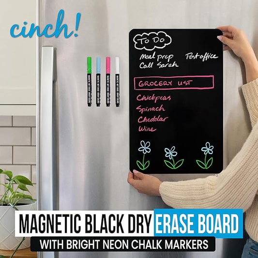 Cinch 17x11 Fridge Whiteboard Magnetic - Plus 4 Markers & Big Eraser w/Magnets - Magnetic Whiteboard for Fridge, Dry Erase Board, Refrigerator Organizer & Planner