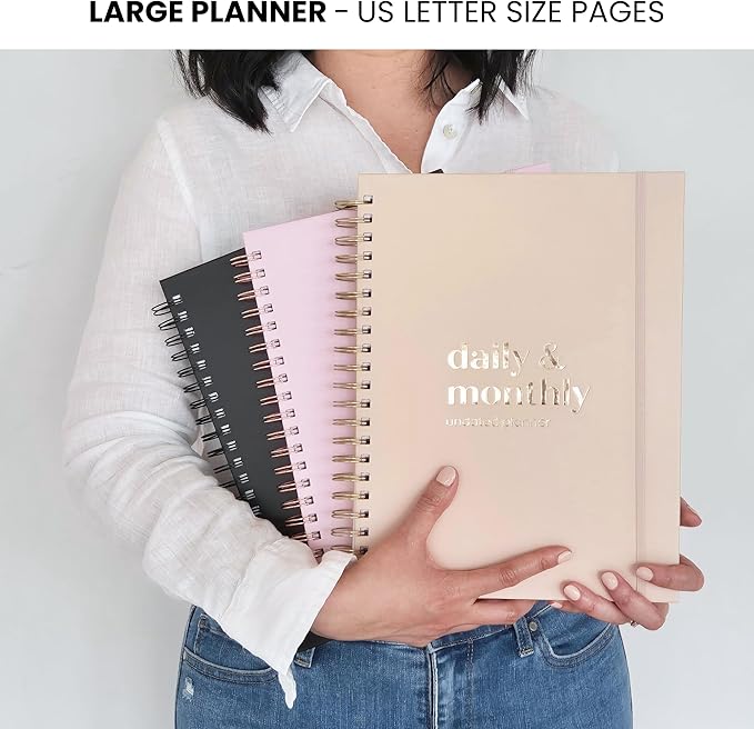 Large Daily Planner with Hourly Schedule, 8.5" x 11" Undated 6-Month Planner for Productivity, Full Page a Day, 2025-2026 Calendar, To Do List, Time Blocking, Beige Aesthetic Hardcover Spiral Notebook
