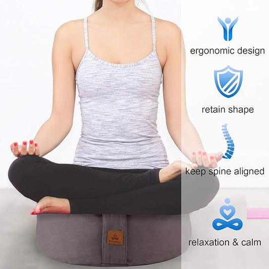 Zafu Buckwheat Meditation Cushion,D=13"/16" H=5.5",Round Zabuton Meditation Pillow,Yoga Bolster Kneeling Pillow Premium Yoga Pillow for Sitting on Floor Zippered Cotton Cover