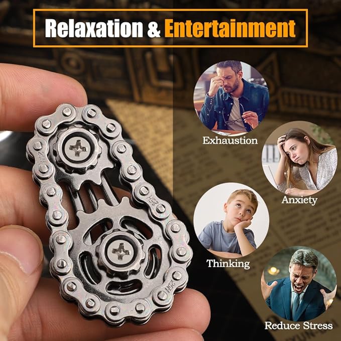 Cool Sprockets Fidget Chain, Hand Roller Toys for Kids Adults, Metal Transformable Sensory Bike Chain Gears, EDC Novelty Stress Relief Desk Office Easter Birthday Gift for Boys Girls Boyfriend Men