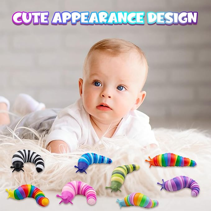 Cevioce 24 PCS Fidget Toys Slug for Adults Anxiety Sensory Toys for Party Favors Toddler Fidget Toys Age 3-4 ADHD Autism Toys for Anxiety Stress Christmas Stocking Stuffers Gifts for Boys Girls