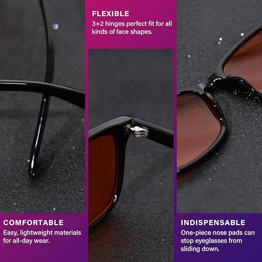 OPTOFENDY Blue Light Glasses for Men Women, Gaming Glasses for Computer, TV, Phone with Anti Fatigue, Eyestrain & UV Glare