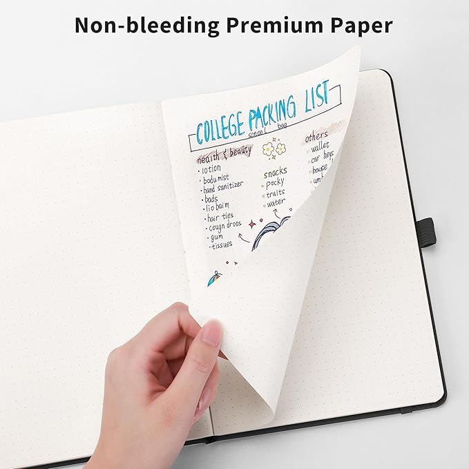 RETTACY Bullet Dotted Journal Notebook, 256 Pages, A5 Medium Size (5.7'' × 8.3''), Leather Hardcover, 120 GSM Thick Paper, for Bullet Journaling, Planning, Tracking (Cyan)