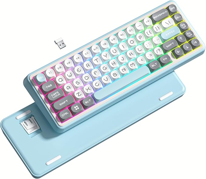 Womier 60% Keyboard Wireless, Creamy Mechanical Gaming Keyboard Hot Swappable Gasket, RGB Key Board for Bluetooth/2.4GHz/USB-C, PBT Keycaps, Pre-lubed POM Switches(WK60-Blue)