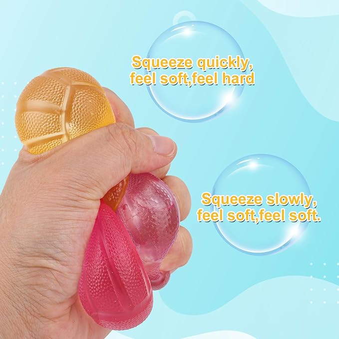 4pcs Stress Relief Toys Balls, Assorted Colors Maltose Filled Stress Toys Durable Slow Rising Sugar Balls for Anxiety ADHD & Autism Classroom Prizes (Volleyball)
