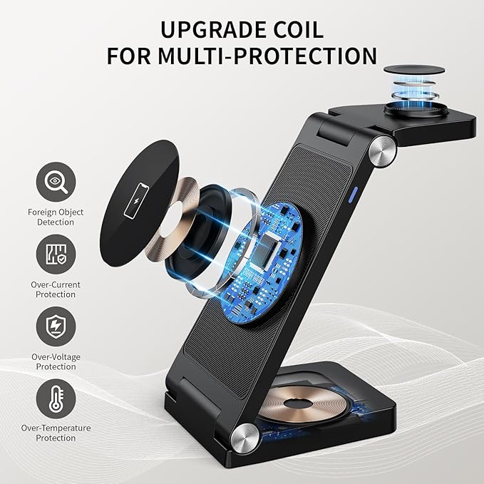 2025 Traveling Wireless Mag-Safe Fast Charging Station,Magnetic 3 in 1 Charger with Light for iPhone 16 15 14 13 12 Pro Max Plus,Apple Watch Series & Air pods 4 3 2 Pro-Gifts for Wife & Husband