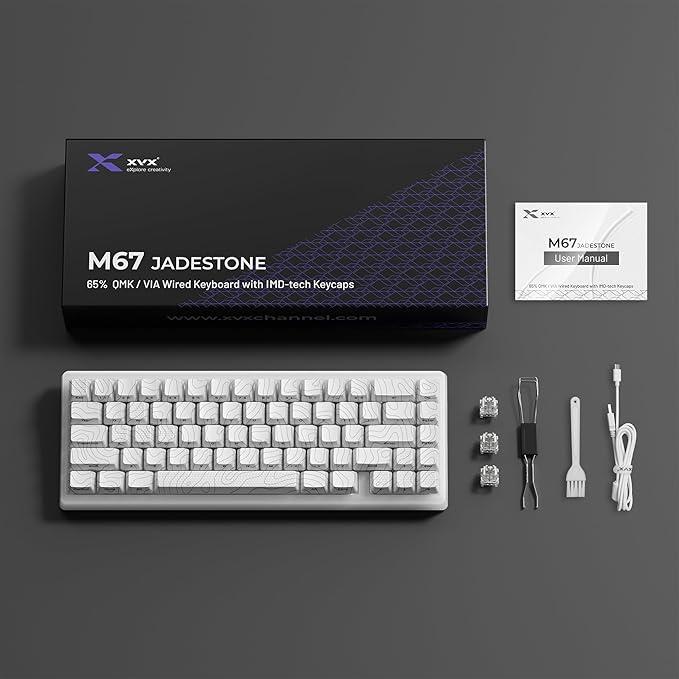 HITIME x XVX M67 Topographic Wired Gaming Keyboard with IMD Tech Keycaps, QMK/VIA 60 Percent Keyboard Custom, Creamy Mechanical Key Board Gasket, RGB Hot Swappable, Stellar White(JadeStone)