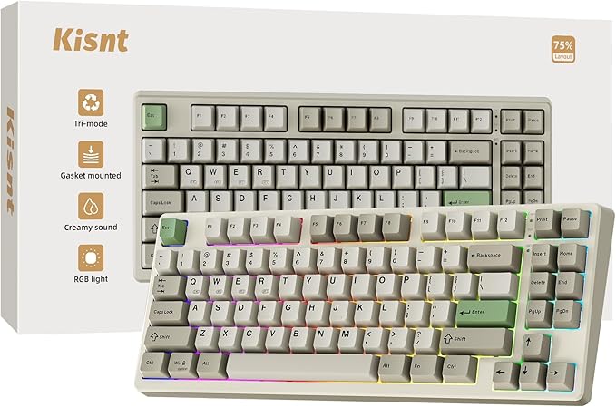 Wireless Mechanical Keyboard,Gasket Mounted with Creamy Sound,Bluetooth/2.4GHz/USB-C,Custom Hot Swappable,RGB Backlit,75% Compact Layout for Gaming/Typing/Win/Mac/PC (Industrial Gray,Linear Switch)