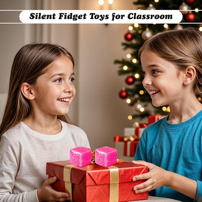 2Pcs Stress Cubes Slow Rise Glitter Squishy Cube Nice Relief Balls Jelly Fidget Toys for Kids Adults Squeeze Sensory Pack for Anxiety, Autism, Funny Gifts for Holiday/Birthday/Classroom(Pink)