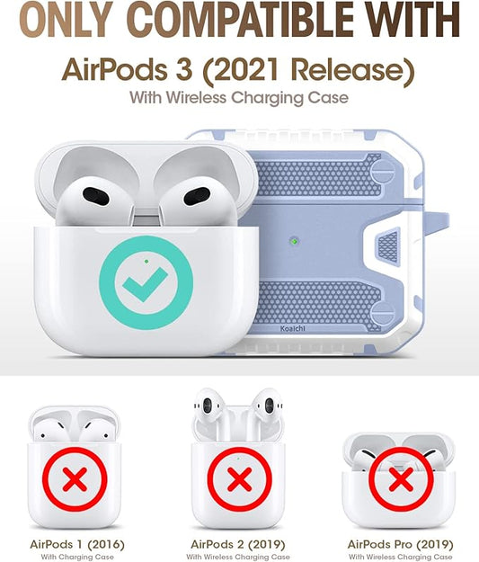 Koaichi Compatible with AirPods 3rd Generation Case(2021), Full-Body Rugged Hard Shell Protective Case Cover with Keychain, Denim Blue/White