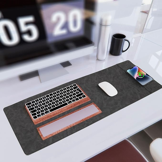 Magnetic Wireless Charging Desk Mat, 31"x11.7" Large Mouse Pad with Ultra-Smooth Surface, Microfiber Leather Office Mouse Mat, Waterproof Extended Computer Keyboard Desk Mat for Office & Home, Laptop