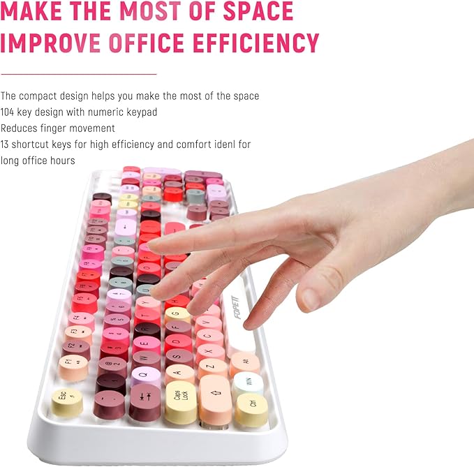 FOPETT Wireless Keyboard and Mouse Sets,Reliable 2.4 GHz Connectivity for PC,Laptop,Smart TV and More (White Colorful)