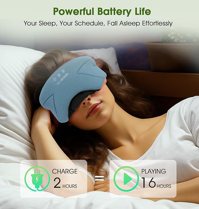 Sleep Mask with Headphones Bluetooth 5.4, LC-dolida Wireless Music Eye Mask for Sleeping Headphones with Soft Bamboo Cotton Cooling Breathable,Ultra-Thin Stereo Speaker for Side Sleepers