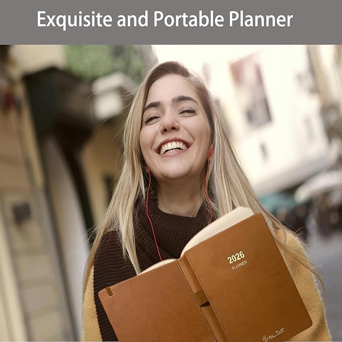 2026 Daily Planner/Calendar, One Page Per Day, Daily Monthly Agenda Planner with Time Slots and Monthly Tabs, Jan - Dec 2026, 5.7" x 8.25" Appointment Book, Pen Holder, Leather Cover (2026-Pink)