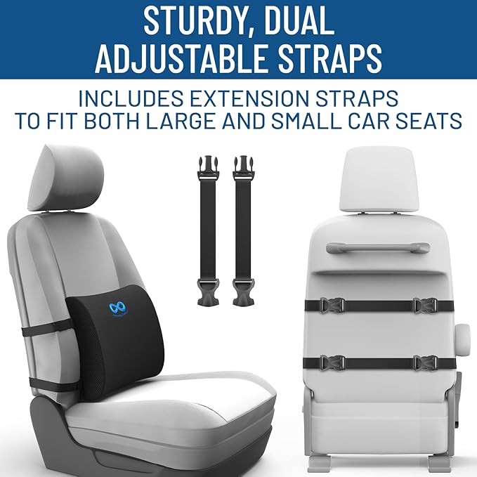Everlasting Comfort Lumbar Support Cushion for Car Seat - Memory Foam Back Cover for Car - Lumbar Support Promotes Better Posture, Back Pain Relief - Ideal for Driving