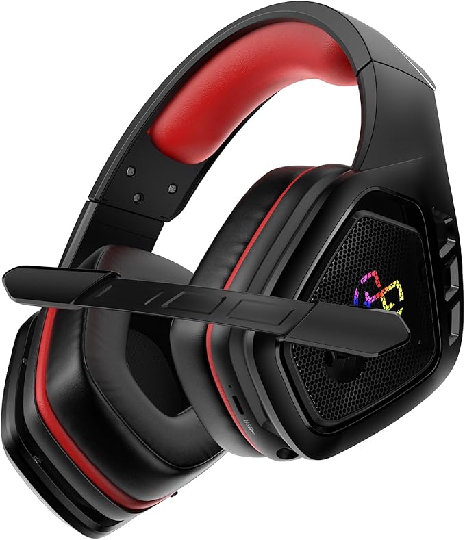 Wireless Gaming Headset for PC, Ps5, Ps4, 2.4 Ghz USB & Type-C Gaming Headphones with Microphone, 30H Battery Bluetooth Headphones for Switch, Laptop, Mobile, Mac (Black Red)