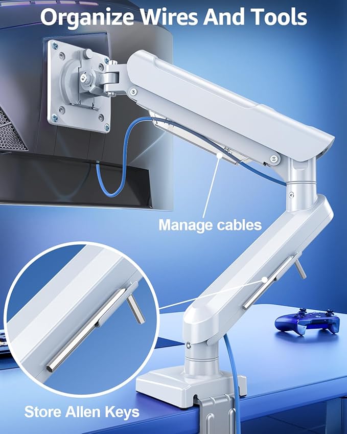 Single Monitor Mount for 22 24 27 32 inch Screen, Gas Spring Arm Holds 4.4-22 lbs, Monitor Desk Mount, Gaming & Home Office Use, VESA 75x75mm & 100x100mm, Freelift Pro White