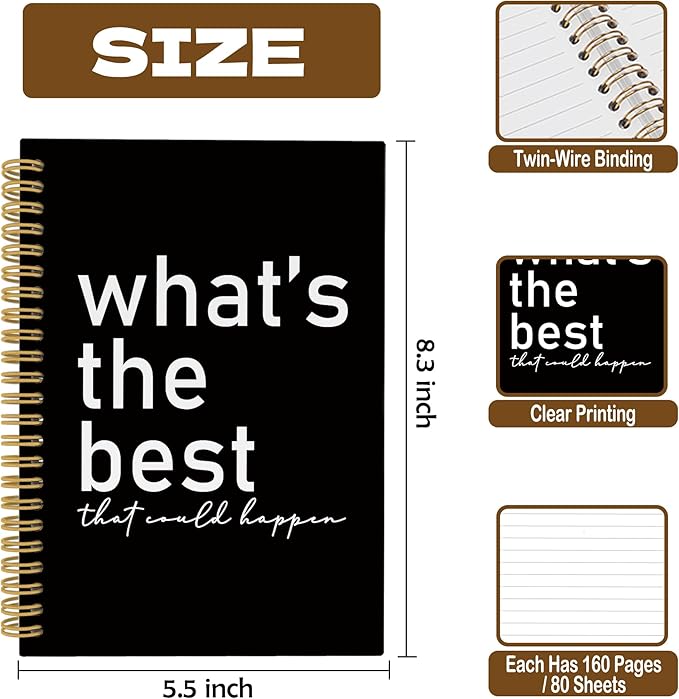 Motivational Positive Affirmations Journal Notebook, Inspiring School Office Supplies, What's the Best That Could Happen Hardcover Spiral Notebook 5.5x8.3 Inch