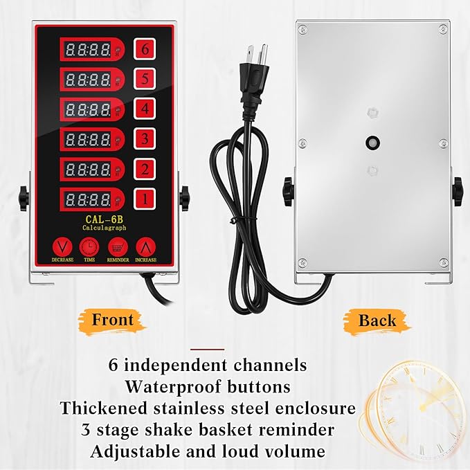 1 Pack 6-Channel Digital Kitchen Timer, Commercial Cooking Timer with Loud Alarm, Large LCD Display, for Restaurants, Baking, Labs, Multiple Independent Countdown Timers