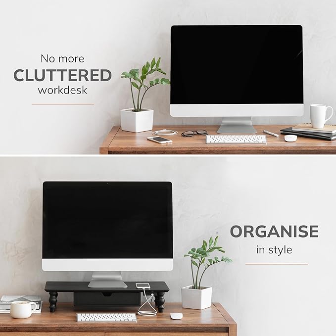 Anji Mountain Monitor Stand - Desktop Organizer & Laptop Riser, Ergonomic Monitor Riser, Space-Saving Monitor Stand for Desk, Durable Construction, Easy Assembly, Ideal for Home & Office,Black