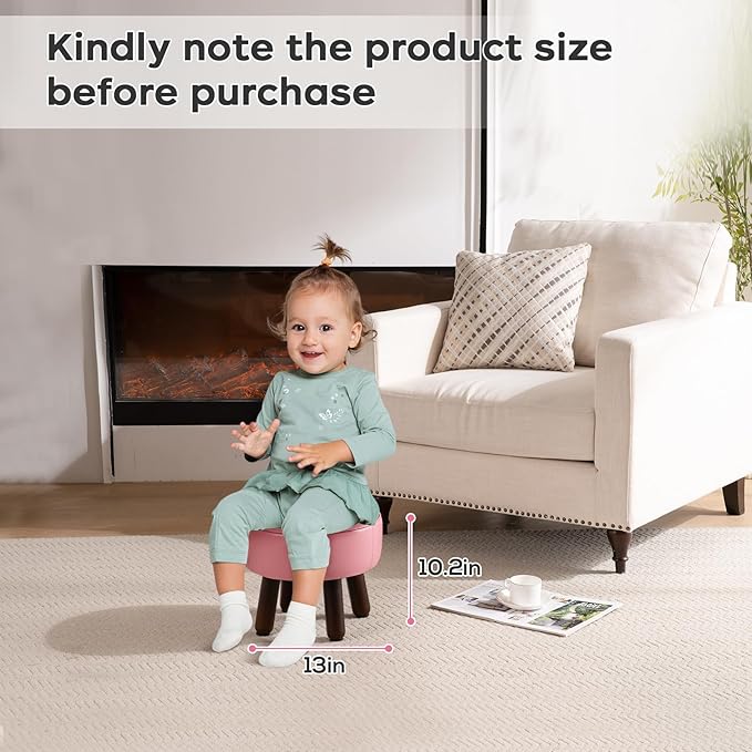 Small Foot Stool Round Pouf Ottoman, 13'' Leather Foot Rest with Non-Skid Rubber Legs, Foolstool Ottomans for Couch, Sofa Footrest Step Stool for Living Room Bedroom Entryway Office, Pink