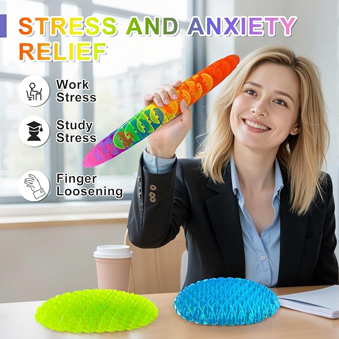 Fidget Worm: Fidget Toys Adults | 3-pack Sensory Toys for Kids & Teens | Quiet Fidgets,Small Anxiety Stress Relief Toy, Fidget Toy,Desk Fidgets for Autistic & Adhd Adults(Rainbow,Green,Blue)