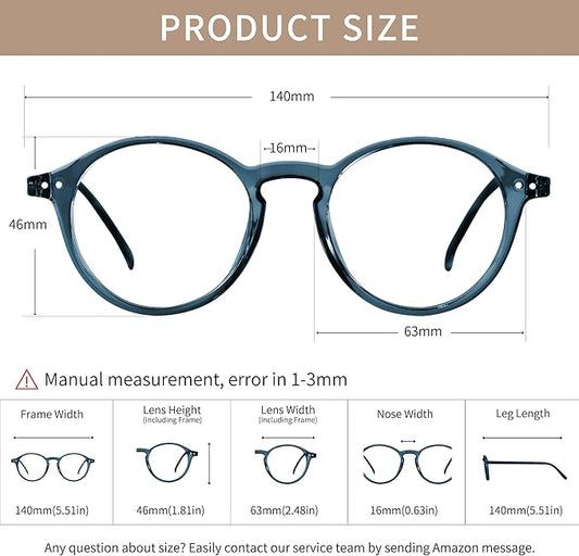 Blue Light Blocking Glasses Round Retro Computer Gaming Glasses Women Men UV Protection AB3303 (Black/Blue green)