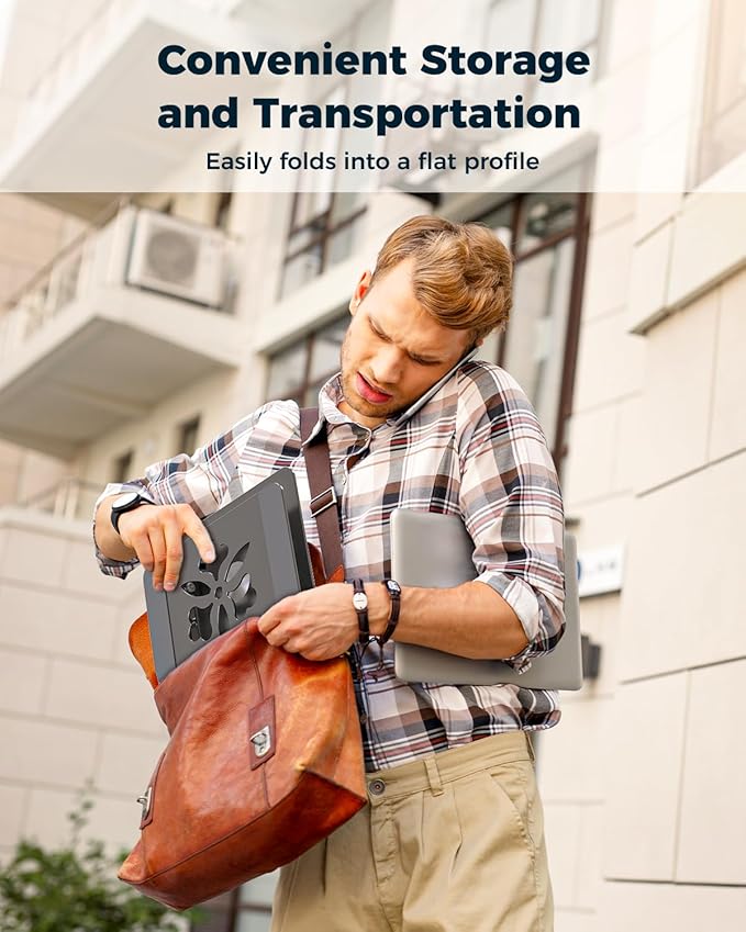 Adjustable Laptop Stand for Desk - Portable Laptop Riser with Rotating Base, Foldable Aluminum Computer Stand, Ergonomic Laptop Holder for MacBook Pro/Air Dell HP Lenovo Notebook up to 15.6", Black