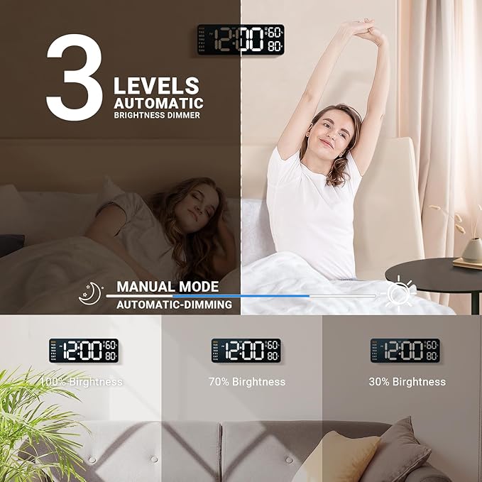 10" Digital Wall Clock: Dual Alarm Wall Mount Decor Clock for Living Room Classroom Office Desk, House Warming Gifts New Home Decor, Gift for Mom Dad Seniors Teen White