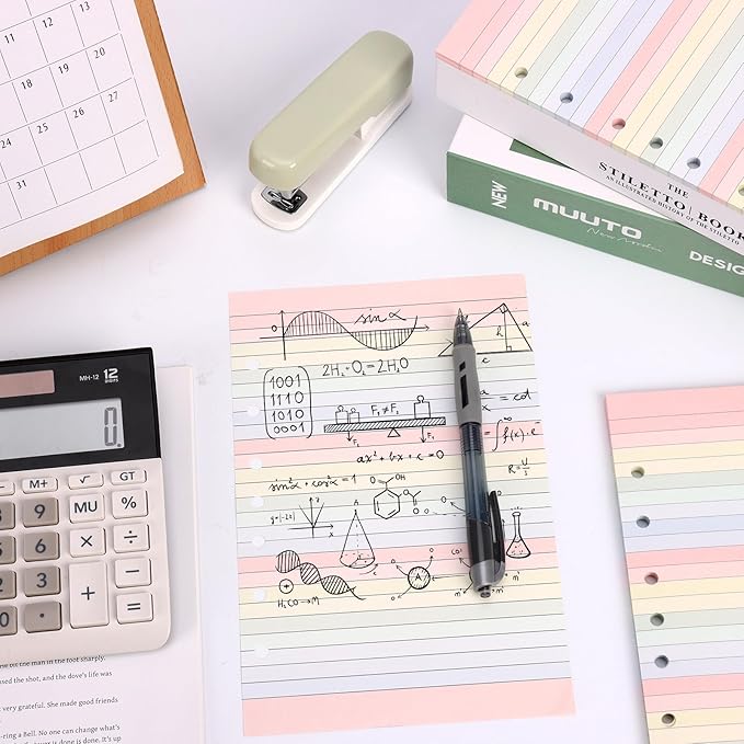 Colored Loose Leaf Paper 5.5" x 8.5" 7-Hole Lined Filler Paper College Ruled Notebook Refill Pad Pastel Colored Lined Refills Hole Punched Notebook Refills for 3 or 7 Ring Binders (100)