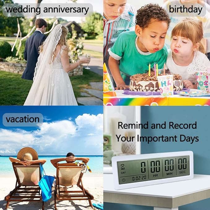 Digital Countdown Days Timer - White Upgraded Big 999 Days Count Down Clock with Stand Strong Magnetic Back for Vacation Retirement Wedding Holiday