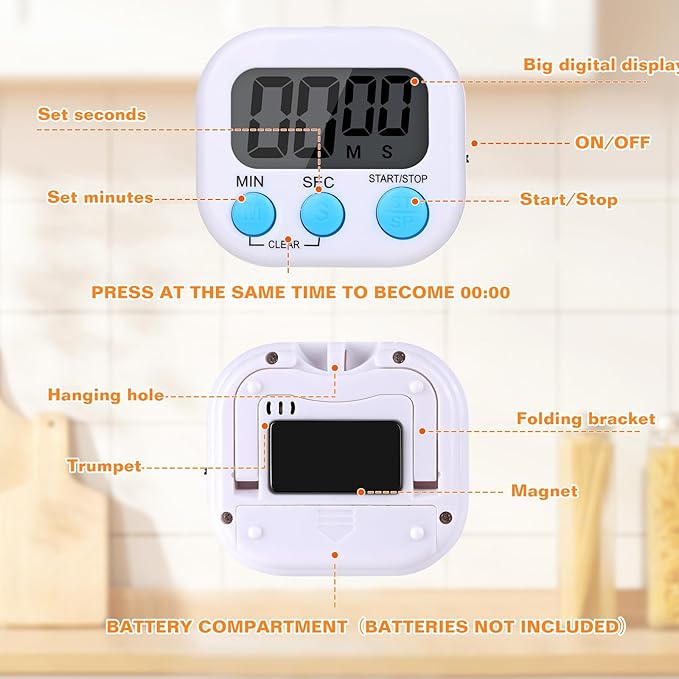 12 Pack Digital Kitchen Timers for Cooking, Small Magnetic Countdown Classroom Timer for Teachers Kids, Big Digits Loud Alarm Backing Stand Timers for Kitchen, Shower, Study, Work, Exercise Training