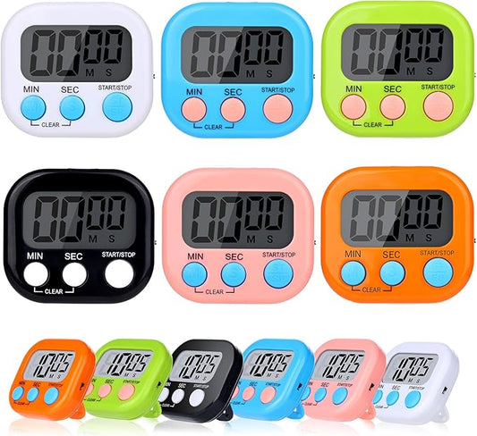 12 Pack Digital Kitchen Timers for Cooking, Small Magnetic Countdown Classroom Timers for Teachers Kids, Big Digits Loud Alarm Backing Stand Timer for Kitchen, Shower, Study, Work, Exercise Training
