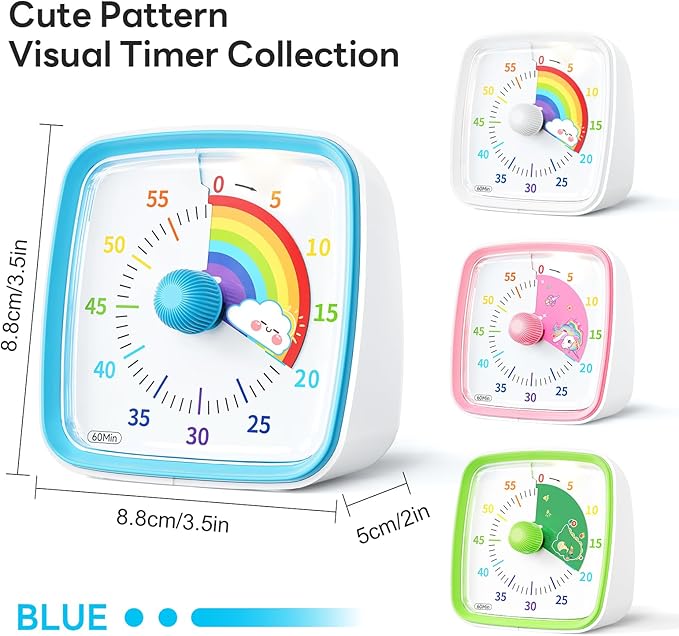 Yunbaoit Visual Timer with Night Light, 60-Minute Rainbow Countdown Timer for Kids and Adults, Time Management Tool for Home, School, Kitchen, or Office (Blue)