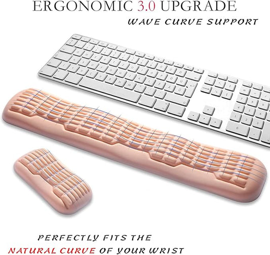 UnivoColors Full-Sized Keyboard & Mouse Wrist Rest Set-Ergonomic 3.0 Upgrade,Wave Curve Support,Comfortable Support & Fatigue Relief,Non-Slip Base,Perfect for Work & Gaming(Flesh Pink)