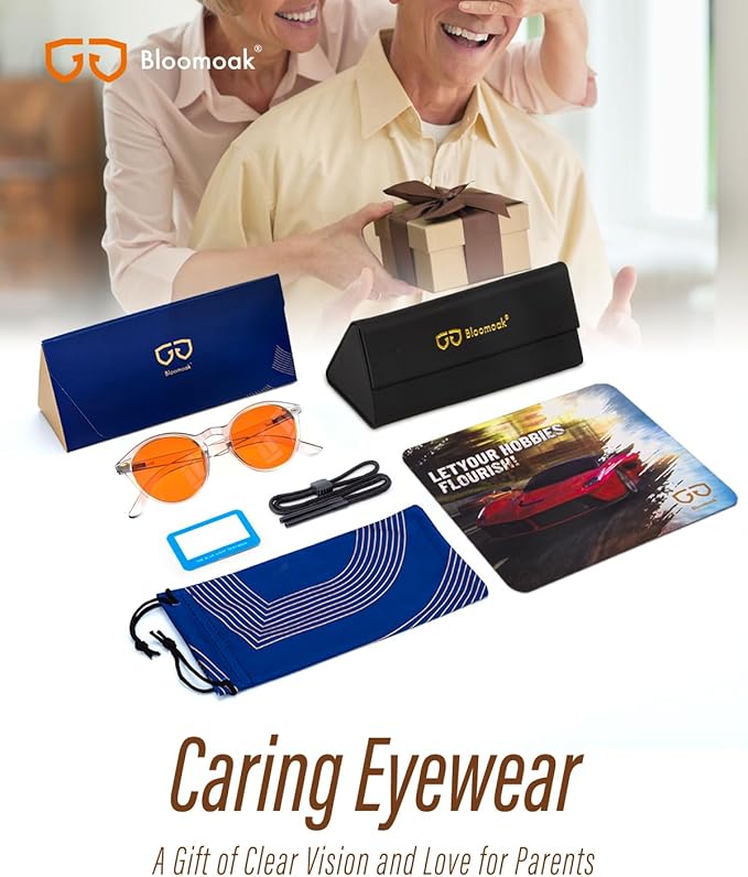 Bloomoak 99% Orange Blue Light Blocking Glasses,Retro Trendy Round Style,Relieve Eye Fatigue,Improve Sleep For Screens/Games