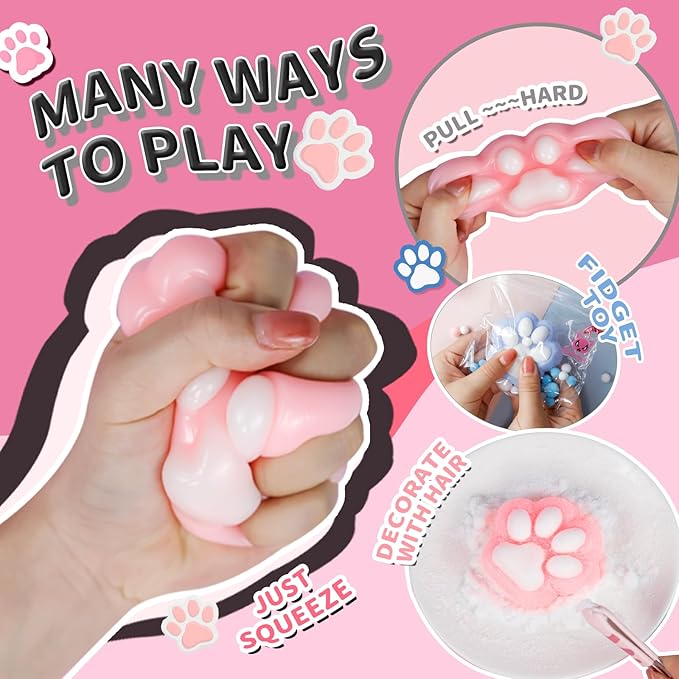 Taba Squishy Cat Paw Toy Handmade, Cute Kawaii FuFu Squishies, Sticky Squishy Pinch Fmily, Jelly Kitty Paw Squeeze Toys, YoYo Funny Fidget Toys Novelty Things for Anxiety, Adults Kids - Blue