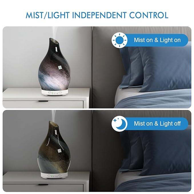 Aromatherapy Diffuser Essential Oil Diffuser - Glass Diffuser Ultrasonic Cool Mist Aroma Diffuser 120ml Scented Oil Diffuser with Auto-Off Protection & 7 Colors Night Light for Home Office Decor&Gift