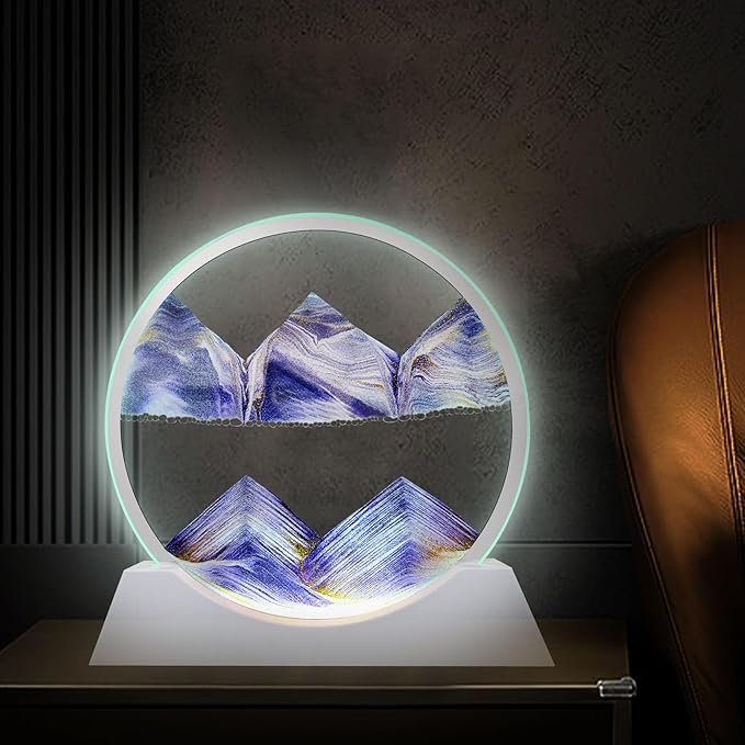 Aoderun 7" Moving Sand Art Liquid Motion with Light 3 Color Changing Moving Sand Art Picture Round Glass 3D Deep Sea Sand Art Sandscapes for Adult Relaxing Toys Desktop Home Office(Purple)
