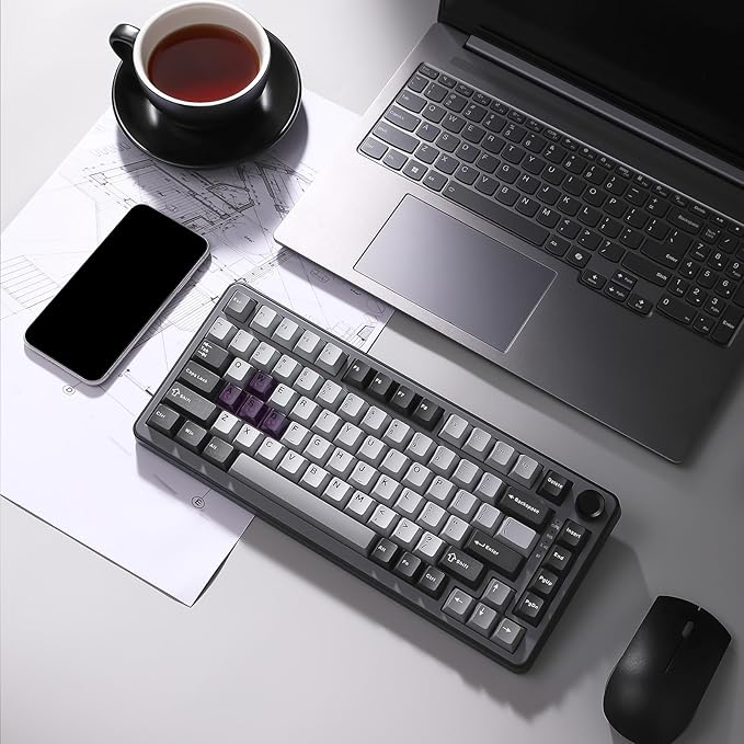 YUNZII B75 PRO Wireless Mechanical Keyboard,75% Layout with Knob,Hot Swap Gasket Custom Structure,Creamy Pre-lubed Switches,RGB Backlit,BT/Type-C/2.4G for Win/Mac(Cocoa Cream V2 Switch,Dark Grey)