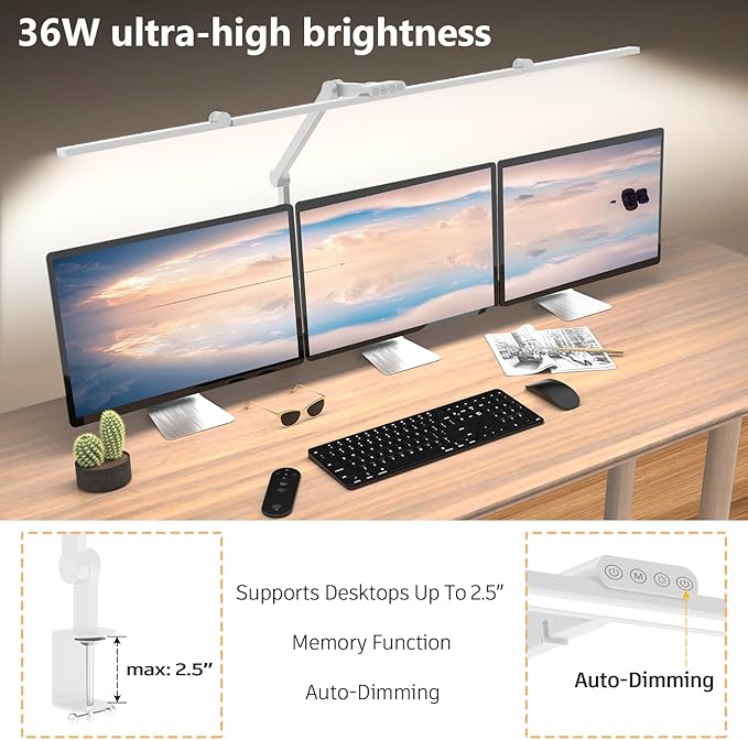 36W Ultra Bright Architect Desk Lamp with Clamp, Tall Overhead Rotatable Led Desk Light for Home Office, 47Inch Long Adjustable Monitor Light Bar with Remote for Computer Screen Desktop Table