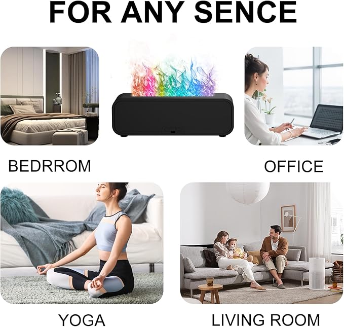 Colorful Flame Air Aroma Diffuser Humidifier, Dynamic Fire Flame Sound Pickup Aromatherapy Diffuser for Home Office Room(Remote, Timer & Auto-Off, 150ml)