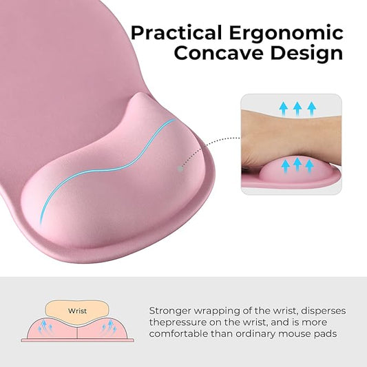 EooCoo Ergonomic Mouse Pad with Gel Wrist Rest Support Middle Concave Design, Relieve Wrist Pain Mousepad, Non-Slip Base for Laptop, Computer, Office Desk Accessories for Women, Carpal Tunnel Syndrome