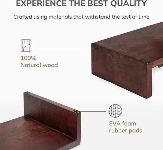 Anji Mountain Wooden Monitor Stand - Elegant Monitor Riser, Perfect Monitor Stand for Desk Organization, Durable Wood Construction monitor stands, Enhances Ergonomics and Workspace Efficiency,Walnut