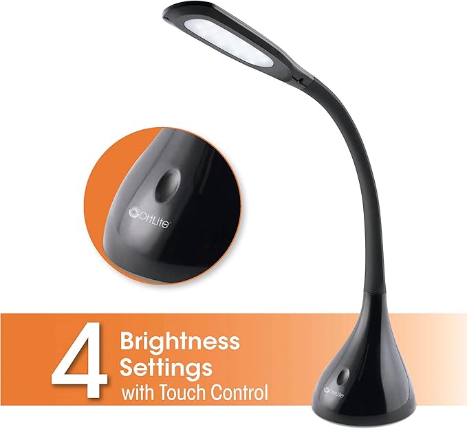 OttLite Creative Curves LED Desk Lamp with Adjustable Neck - 4 Dimmable Brightness Settings with Energy Efficient Natural Daylight LEDs for Home Office, Computer Desk, & Dorms
