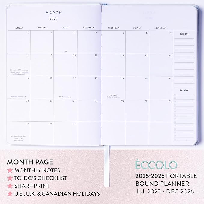 2025-2026 Eccolo 18 Month Bound Planner, Monthly & Weekly Pages (5.25 x 7.75" - July 2025 - Dec 2026 - Dogs)